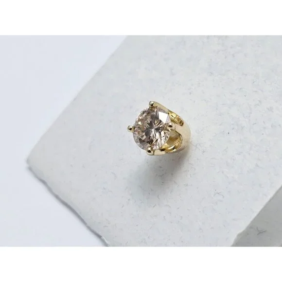 Single 14K Solid Yellow Gold Designer Round Diamond Screw Back Stud Earring